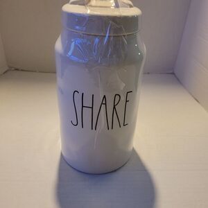Rae Dunn 9.5" SHARE Canister Artisan Collection by Magenta w/ Lid  NWT White